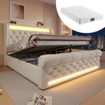 Lit combine 160x200 velours beige lit double , tte de lit rangement, leds + ports usb / type - c (avec ...