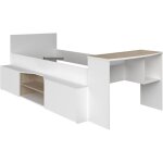 Parisot - lit combin enfant avec rangements et bureau cloe - 90 x 200 cm - dcor blanc et chene