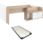 Lit combin� 90 x 190 / 200 cm - coloris : naturel et blanc + sommier - mivona