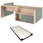 Lit combin� 90 x 190 / 200 cm - coloris : naturel et vert + sommier - mivona