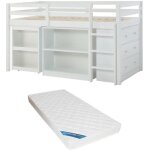 Vente - unique - lit combiné 90 x 190 cm avec rangements et bureau extensible - pin et mdf - blanc + ... Vente - unique - lit combiné 90 x 190 cm avec rangements et bureau extensible - pin et mdf - blanc + ...