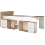 Vente - unique - lit combiné 90 x 200 cm avec bureau et rangements - blanc et naturel - paloma Vente - unique - lit combiné 90 x 200 cm avec bureau et rangements - blanc et naturel - paloma