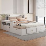 Lit 140x200 cm lit double adulte, lit avec tiroirs compartiment de rangement, table de chevet, banquette ...