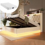 Lit combin coffre 160x200 lit double, clairage led 360, application & tlcommande, tte de lit usb ...