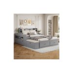 Lit 140x200 cm lit double adulte, lit avec tiroirs compartiment de rangement, table de chevet, banquette ...