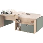 Lit combin� enfant 90x190 / 200 cm jade - chene / vert c�ladon - bureau et rangements - parisot