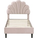 Lit coquillage en velours  manon  - 90 x 190 cm - beige