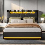 Rosahqnda - lit double 140 x 200 cm, cadre de lit rembourr, lit adulte avec vrin hydraulique, lit de ...