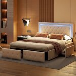 Dans les nuages - lit double 140x190 cm, avec 4 tiroirs de rangement, clairage led, sommier  lattes ...