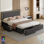 Dans les nuages - lit double 140x190 cm, avec 4 tiroirs de rangement, clairage led, sommier  lattes ...