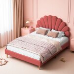 Lit double 140x190 cm - lit adulte capitonn�, t�te de lit p�tale, velours, sommier � lattes, lit princesse ...