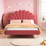 Lit double 140x190 cm, lit princesse, tissu velours, tte de lit fleurie, style scandinave, sommier  ...