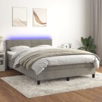 Maisonchic - lit double, 140x190 cm + sommier tapissier matelas à ressorts ensaché + led gris clair velours ... Maisonchic - lit double, 140x190 cm + sommier tapissier matelas à ressorts ensaché + led gris clair velours ...