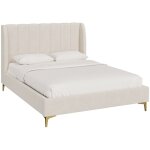 Rendez - vous déco - lit double 140x190 cm en tissu beige et pieds doré - koda Rendez - vous déco - lit double 140x190 cm en tissu beige et pieds doré - koda