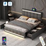 Dans les nuages - lit double 140x190 cm, avec 4 tiroirs, clairage led, usb fonction de charge, sommier ...