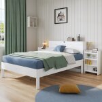 Modfu - lit double 140x200 cm - lit adulte, 2 chevets coulissants, rangements intgrs - blanc