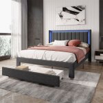 Eifson - lit double 140x190 cm, 1 tiroir au pied du lit, clairage led, ports usb et type - c, sommier ...