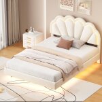Dans les nuages - lit double 140x200 cm, avec clairage led, tte de lit en forme de coquillage, sommier ...