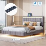 Dans les nuages - lit double 140x200 cm, avec clairage led, usb charge, sommier  lattes en bois, cadre ...