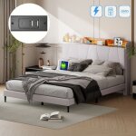 Dans les nuages - lit double 140x200 cm, avec clairage led, usb fonction chargement c, sommier  lattes ...