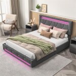 Eifson - lit double 140x190 cm, avec quatre tiroirs de rangement, avec bandeau lumineux led contrlable, ...