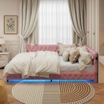 Lit double 140x200 cm tissu bouclette, lit banquette moderne avec bande led et chargeur usb, sommier ...