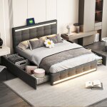 Pergar - lit double 140x200 avec tiroirs, lit adulte capitonné, tête de lit éclairée led, avec recharge ... Pergar - lit double 140x200 avec tiroirs, lit adulte capitonné, tête de lit éclairée led, avec recharge ...
