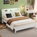 Fortuna lai - lit double 140x200cm - cadre en bois avec led chaud, sommier à lattes et tête de lit avec ... Fortuna lai - lit double 140x200cm - cadre en bois avec led chaud, sommier à lattes et tête de lit avec ...