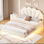 Lit double 140x200cm - lit led en velours avec sommier  lattes et tte de lit couronne - matelas non ...