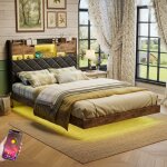 Lit double 160 x 200 cm - lit adutle avec �tag�res et espace de rangement dissimul�, led, portes de usb, ...