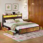 Lit double 160 x 200 cm, lit capitonn, cadre de lit adulte avec 4 tiroirs, sommier  lattes et tte ...