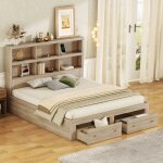 Okwish - lit double 160x200 cm lit adulte lit plat avec 2 tiroirs, t�te de lit et chargement usb, en ...
