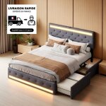 Lit double 160x200 cm, lit adulte avec tête de lit led réglable, 4 tiroirs, port de charge usb et type ... Lit double 160x200 cm, lit adulte avec tête de lit led réglable, 4 tiroirs, port de charge usb et type ...