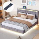 Dans les nuages - lit double 160x200 cm, avec clairage led, usb charge, sommier  lattes en bois, cadre ...