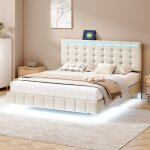 Eifson - lit double 160x200 cm, lit flottant rembourré, avec éclairage led et tête de lit à lattes, en ... Eifson - lit double 160x200 cm, lit flottant rembourré, avec éclairage led et tête de lit à lattes, en ...