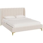 Rendez - vous déco - lit double 160x200 cm en tissu beige et pieds doré - koda Rendez - vous déco - lit double 160x200 cm en tissu beige et pieds doré - koda