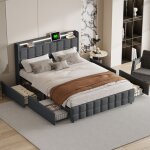 Pergar - lit double 160x200 avec tiroirs, lit adulte, lit capitonné 160 x 200 avec éclairage led, chargement ... Pergar - lit double 160x200 avec tiroirs, lit adulte, lit capitonné 160 x 200 avec éclairage led, chargement ...