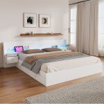 Okwish - lit adulte 180x200 cm, lit double avec tiroir, 2 table de chevet, prise usb et �clairage led, ...