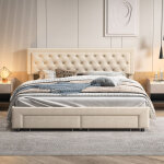 Lit double 180x200, lit capitonn� 180x200, lit coffre avec 2 tiroirs, t�te de lit capitonn�e, lit adulte ...