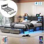 Dans les nuages - lit double 180x200 cm, avec 2 tiroirs, led, port usb, tagres de rangement, sommier ...