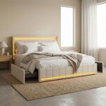 Lit double 180x200 cm, lit adulte king size avec 4 tiroirs, t�te de lit avec chargement usb / c, sommier ...