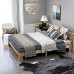 Okwish - lit adulte 140x200 cm lit double avec tte de lit et sommier  lattes en bois massif, en bois ...