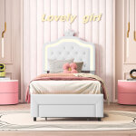 Lit double, 90 x 200cm, lit rembourr� en tissu de cuir pu avec t�te de lit, lumi�re led, 2 tiroirs de ...