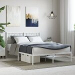 Lit double?lit adulte?cadre de lit m�tal avec t�te de lit blanc 140x190 cm928292