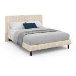 Idmarket - lit double annie avec t�te de lit et sommier 140 x 190 cm velours beige