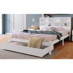 Lunsy - lit double en bois massif avec tiroirs et sommier  lattes, bibliothque adolescents et adultes ...