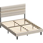 Vasagle - lit double, cadre de lit, convient pour un matelas de 140 x 190 cm, t�te de lit rembourr�e ...