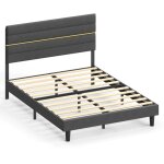 Vasagle - lit double, cadre de lit, convient pour un matelas de 140 x 190 cm, t�te de lit rembourr�e ...