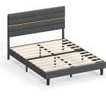 Vasagle - lit double, cadre de lit, convient pour un matelas de 160 x 200 cm, tête de lit rembourrée ... Vasagle - lit double, cadre de lit, convient pour un matelas de 160 x 200 cm, tête de lit rembourrée ...