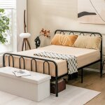 Lit double, cadre de lit en m�tal pour matelas de 200 x 140 cm fer forg� avec 5 pied rangement sous le ...